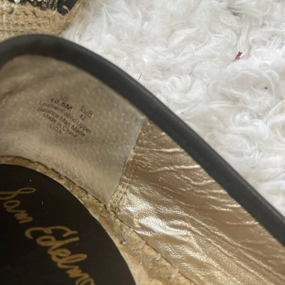 Sam Edelman Lida Beaded Geometric Black Gold White Leather Espadrilles SZ10.5M